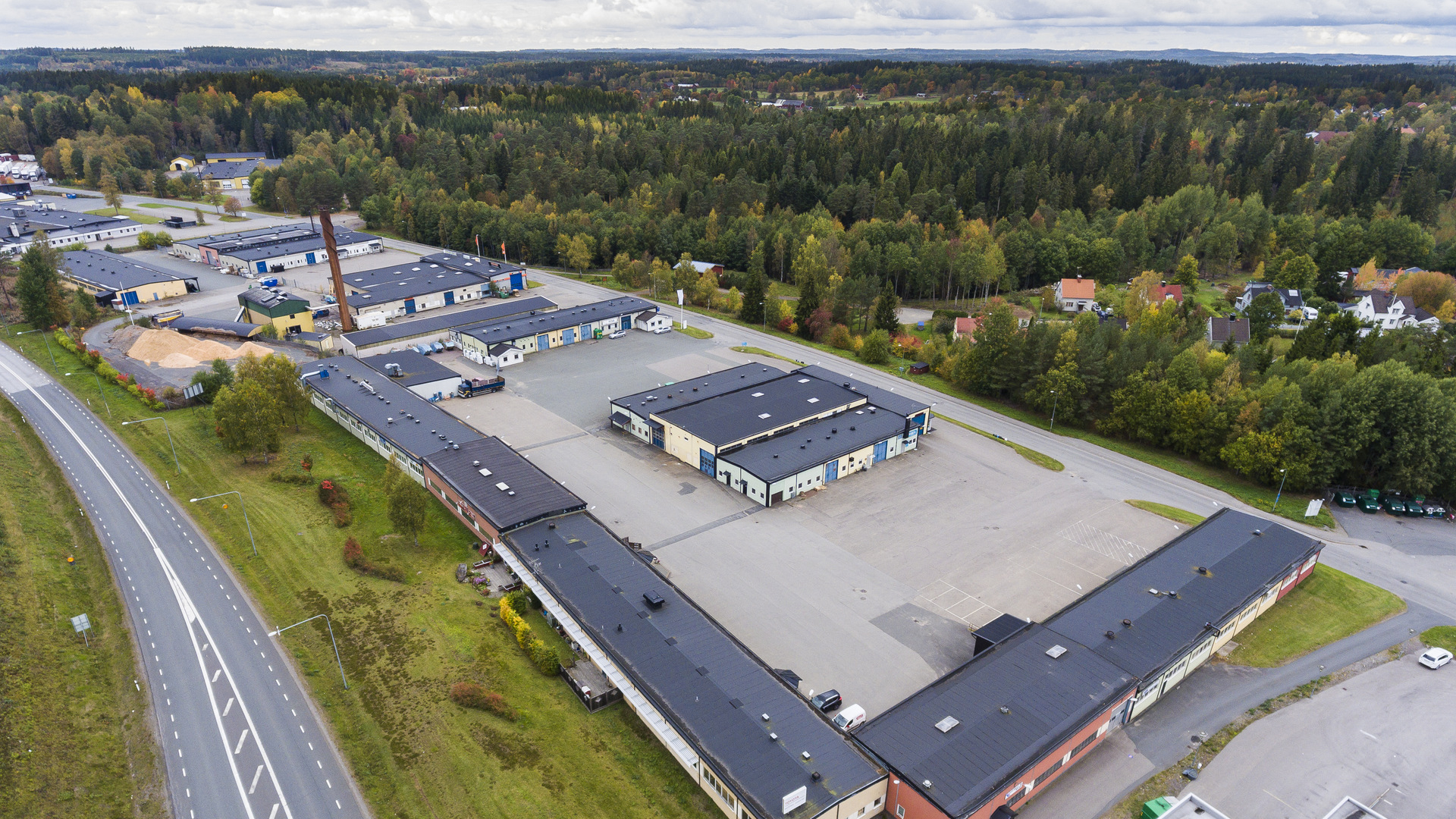 Flygbild Sävsjö kommun föreställande AB Sävsjö Industribyggnader / Sävebo AB:s fastighetsbestånd.