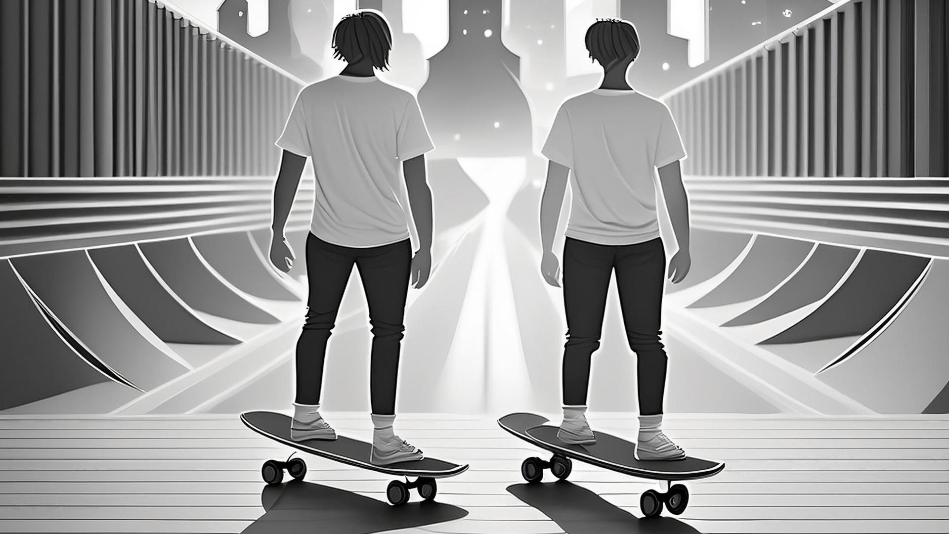 Illustration två personer på skateboard.
