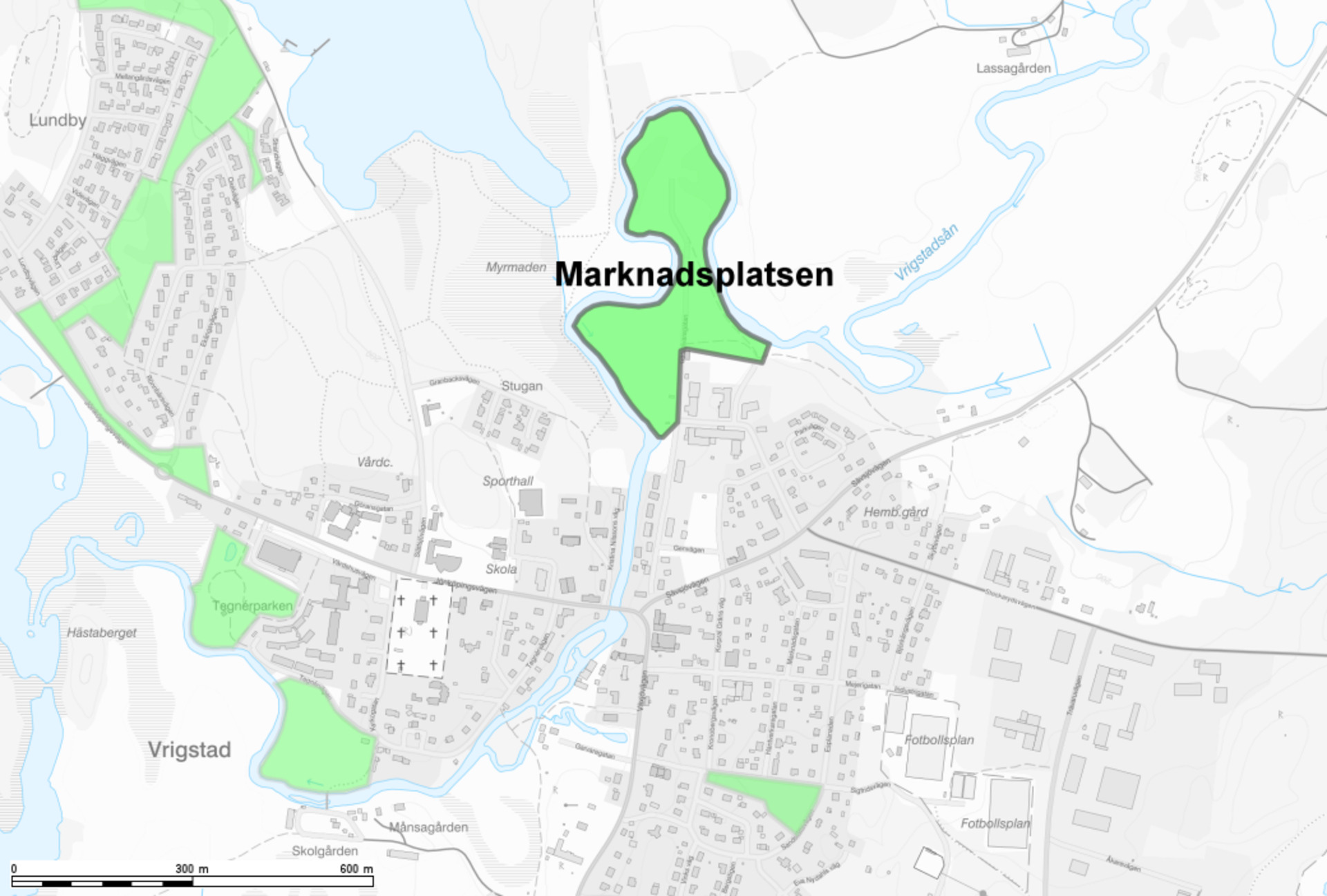 Karta över föreslaget grönområde i Vrigstad.