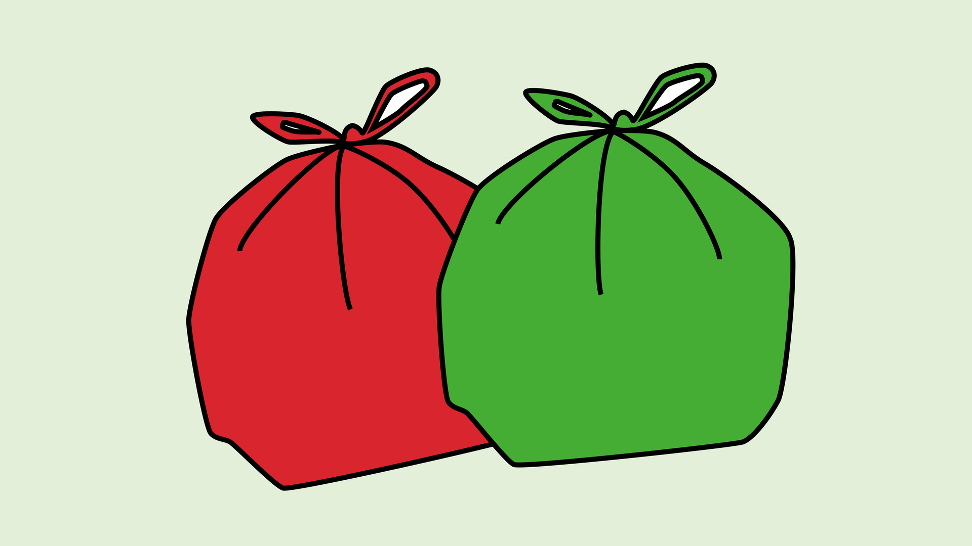 En röd och en grön soppåse
